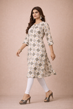Load image into Gallery viewer, White Ethnic Printed Kurti – Designer Rayon Comfort Fit