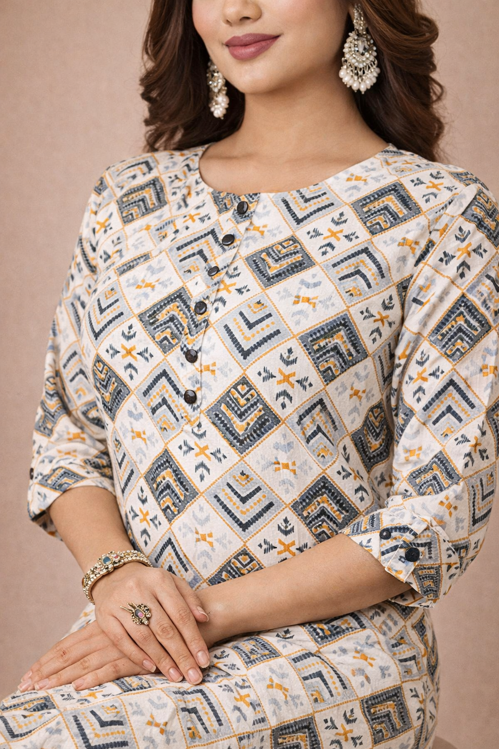 White Ethnic Printed Kurti – Designer Rayon Comfort Fit