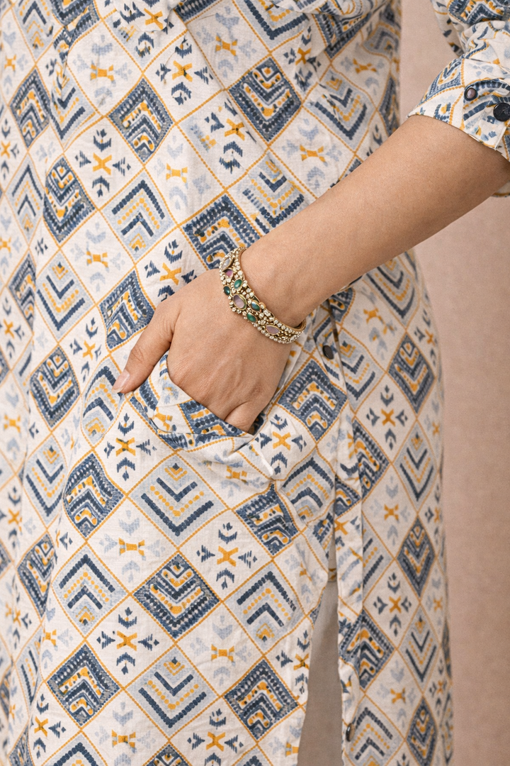 White Ethnic Printed Kurti – Designer Rayon Comfort Fit