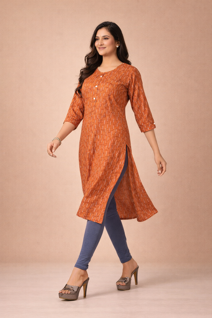 Mustard Orange Kurti Rayon Comfort with Subtle Print