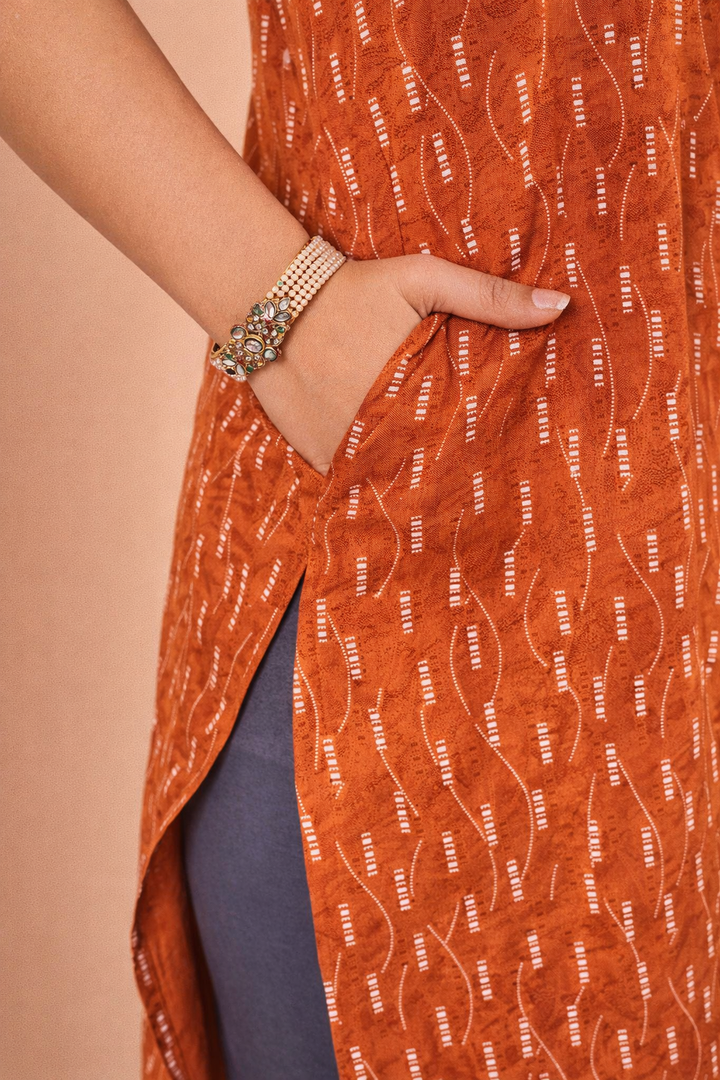 Mustard Orange Kurti Rayon Comfort with Subtle Print