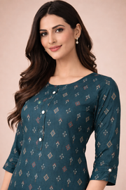 Bottle Green Kurti Elegant Rayon with Diamond Print
