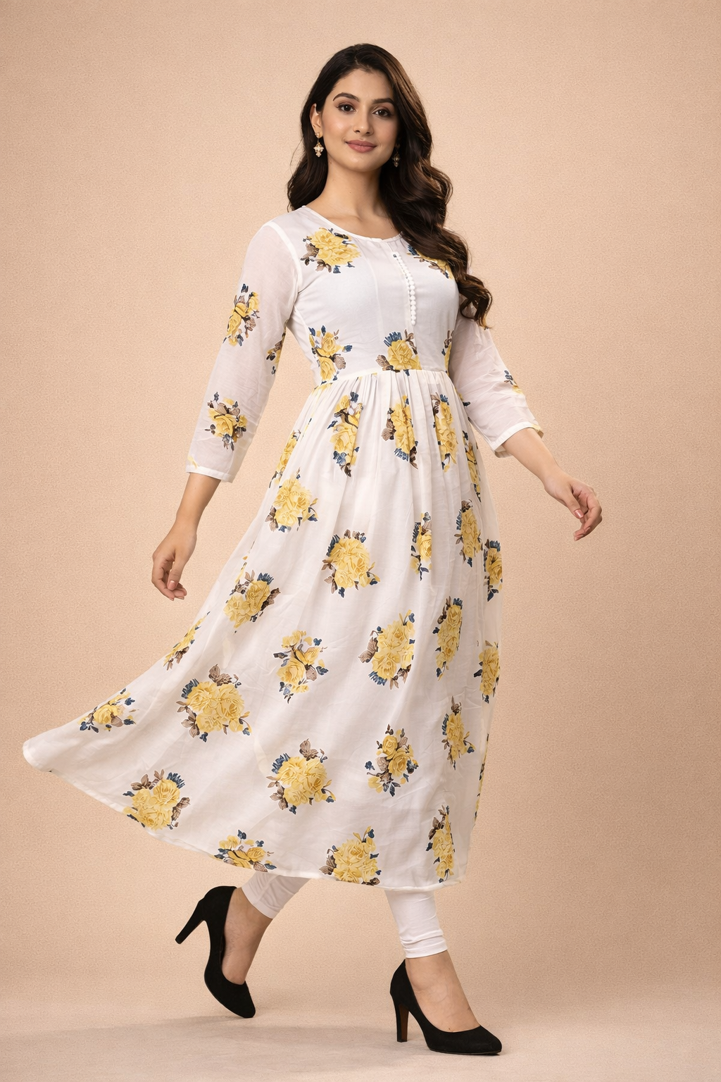 Elegant White Floral Georgette Gown
