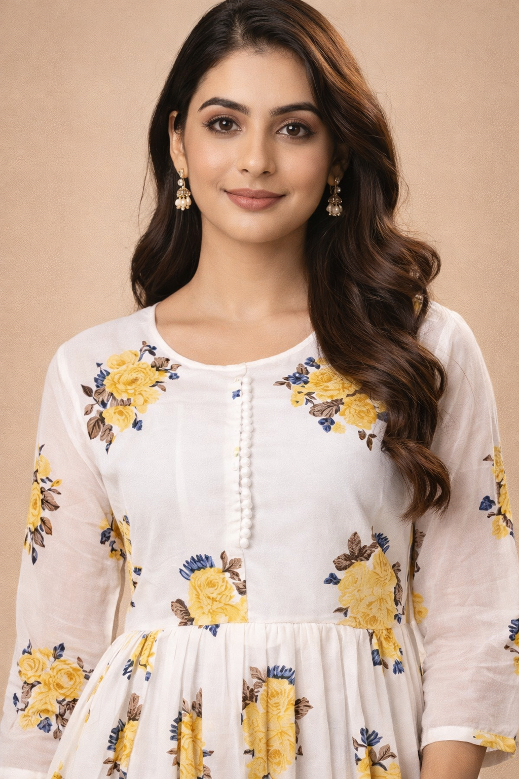 Elegant White Floral Georgette Gown