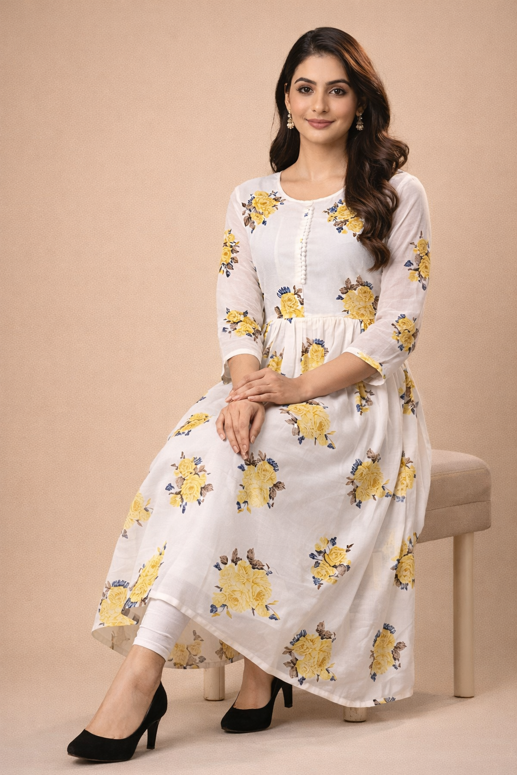 Elegant White Floral Georgette Gown