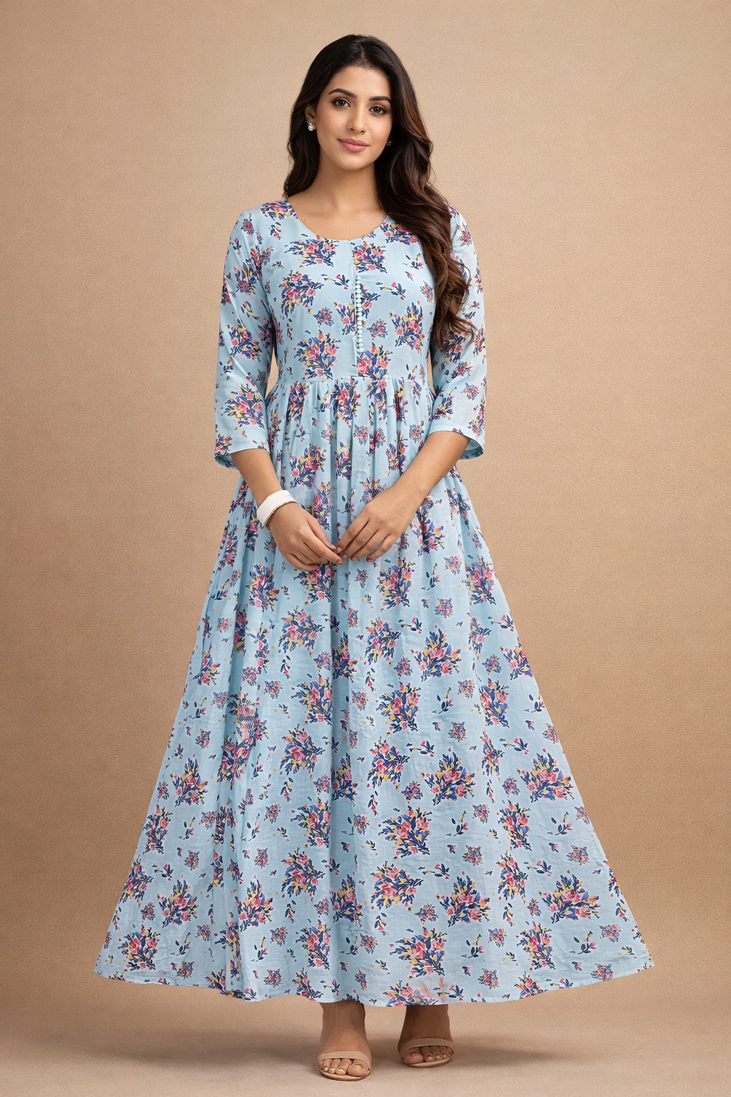Sky Blue Multicolor Floral Georgette Gown