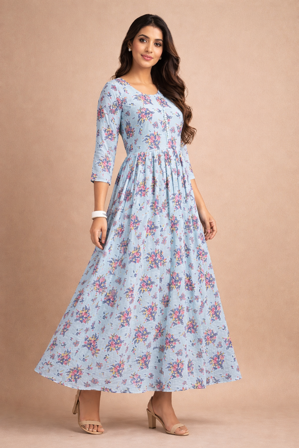 Sky Blue Multicolor Floral Georgette Gown