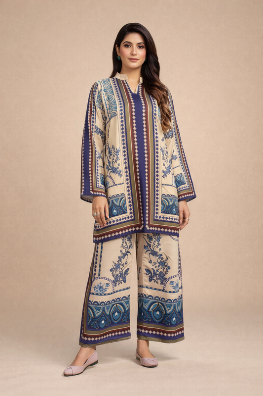 Azeenia Indigo Heritage Stripe Luxe Co-Ord