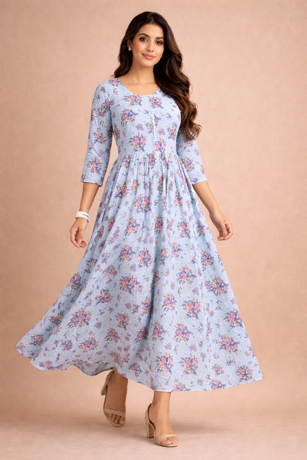 Sky Blue Multicolor Floral Georgette Gown