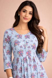 Sky Blue Multicolor Floral Georgette Gown