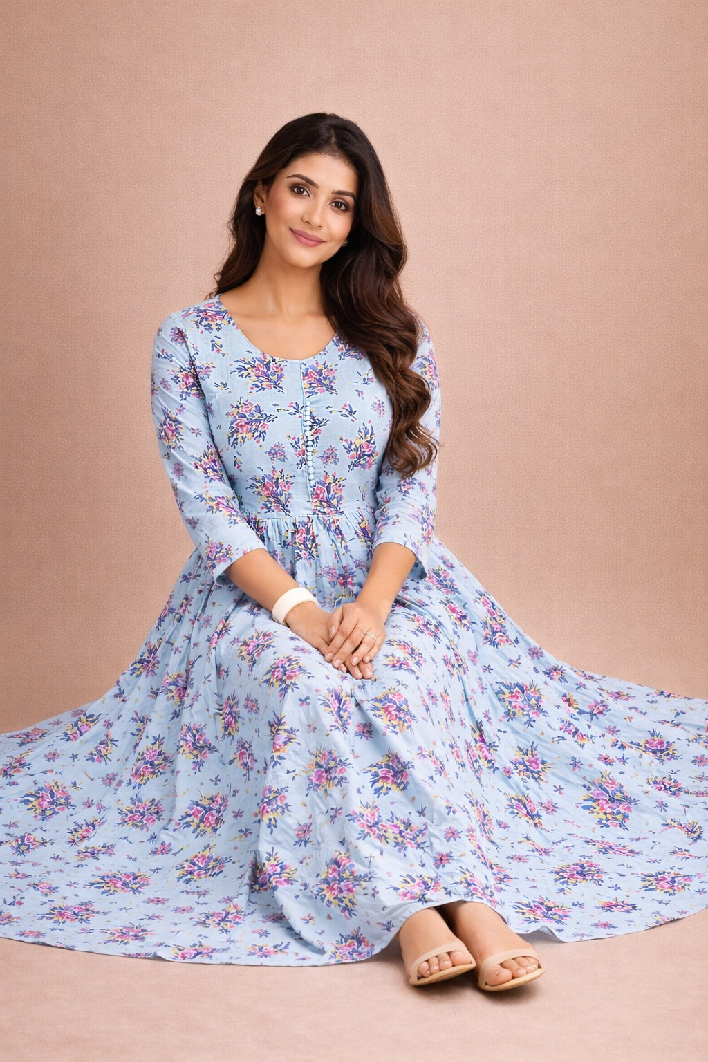 Sky Blue Multicolor Floral Georgette Gown