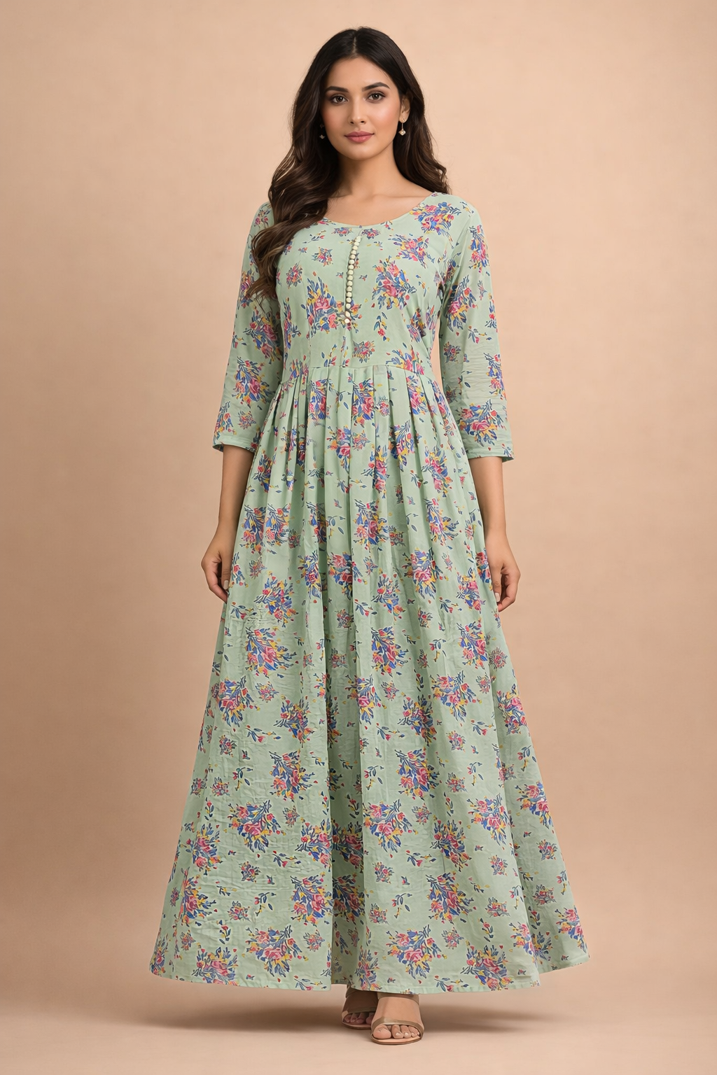 Pastel Green Floral Georgette Gown