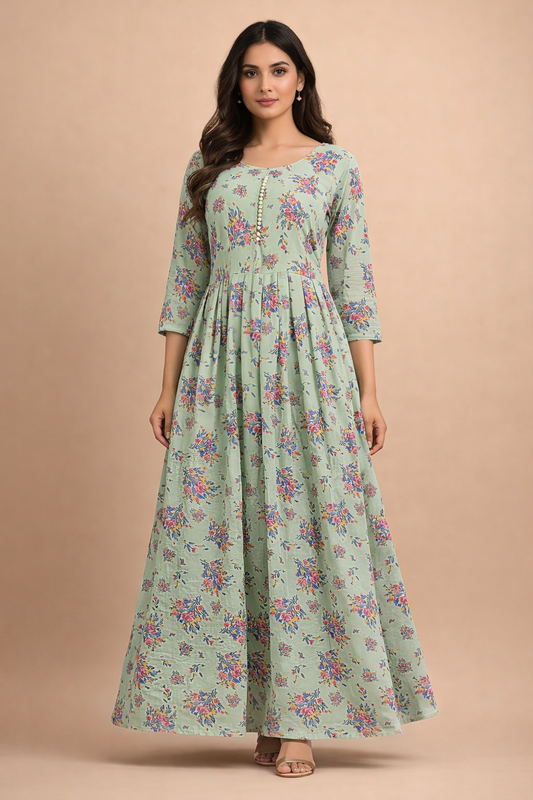 Pastel Green Floral Georgette Gown