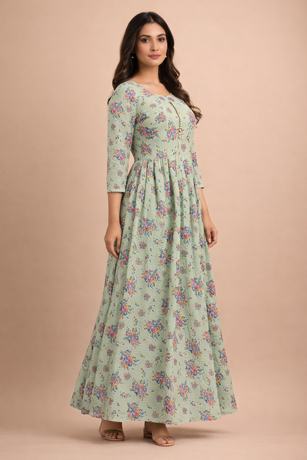 Pastel Green Floral Georgette Gown