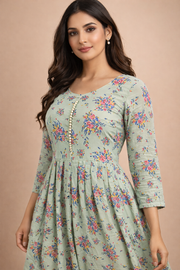 Pastel Green Floral Georgette Gown