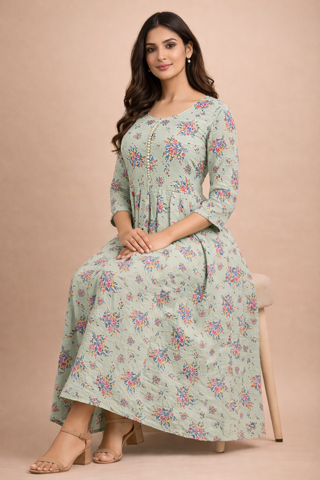 Pastel Green Floral Georgette Gown