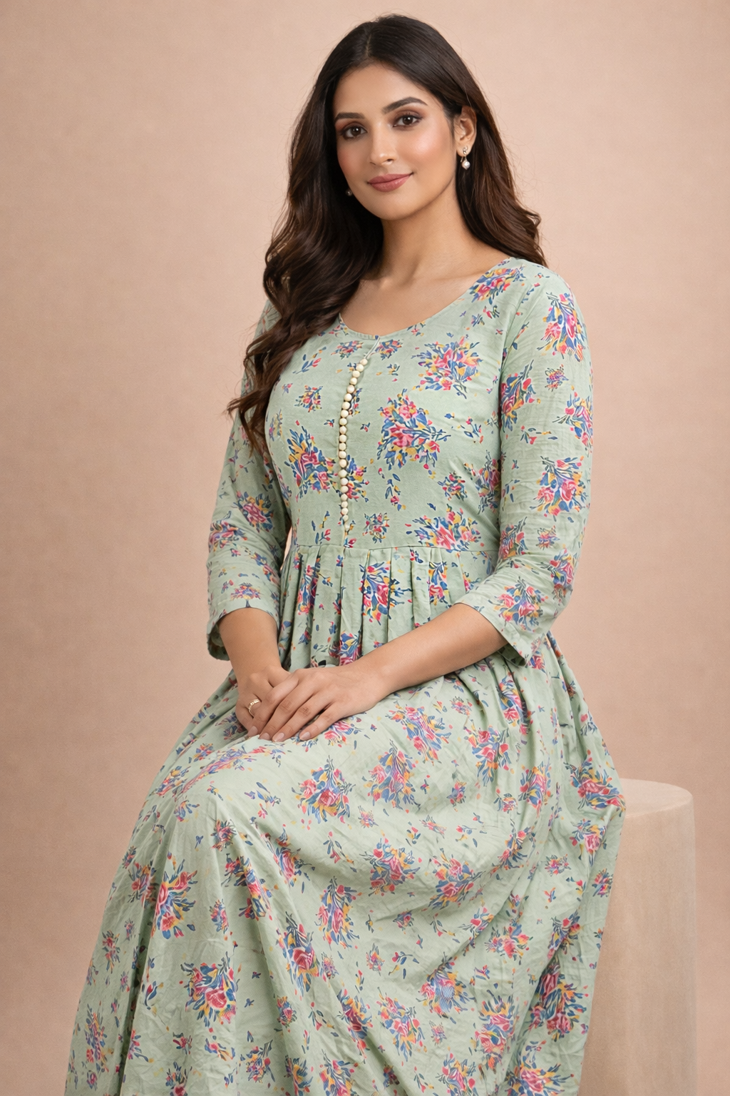 Pastel Green Floral Georgette Gown