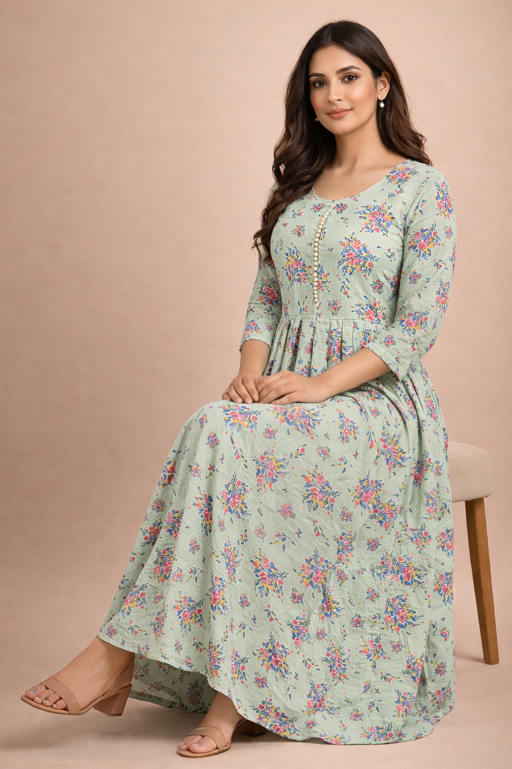 Pastel Green Floral Georgette Gown