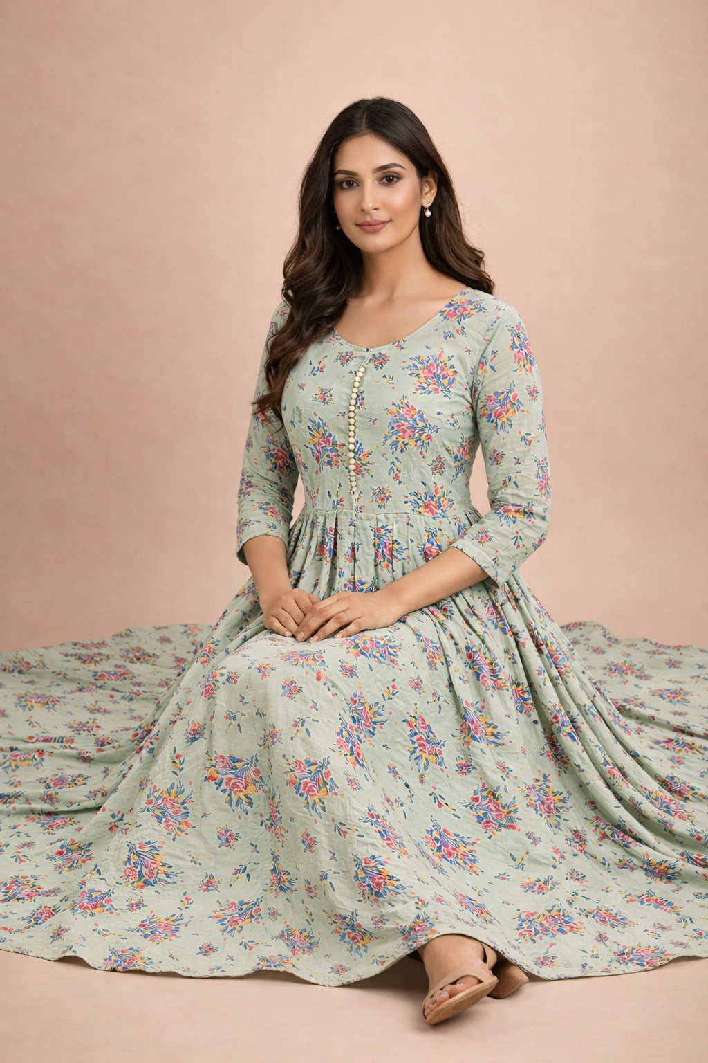 Pastel Green Floral Georgette Gown
