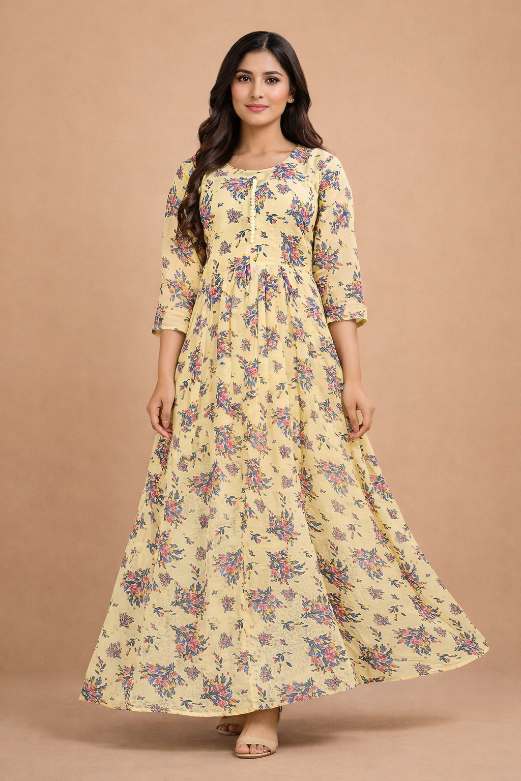 Sunshine Yellow Floral Georgette Gown