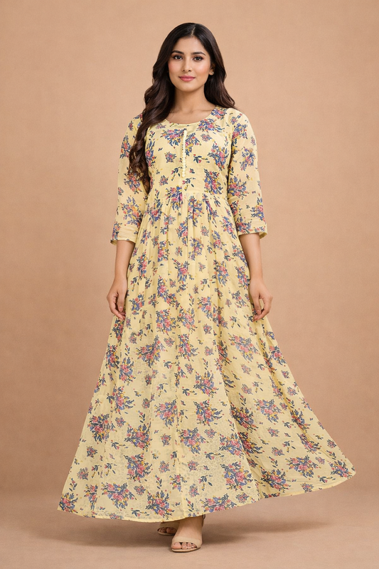 Sunshine Yellow Floral Georgette Gown
