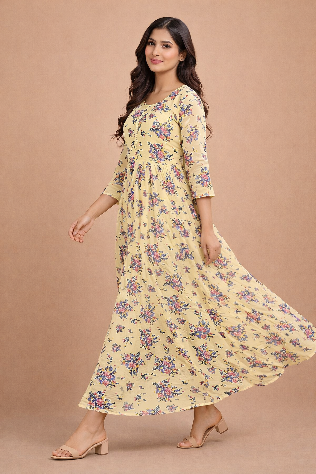 Sunshine Yellow Floral Georgette Gown