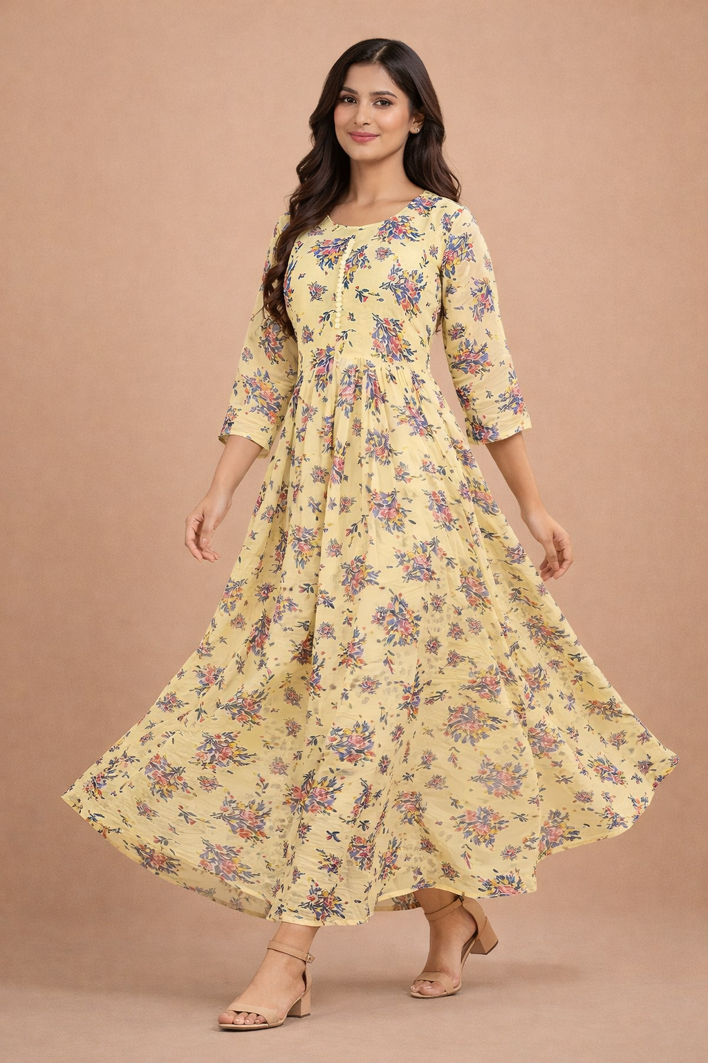 Sunshine Yellow Floral Georgette Gown
