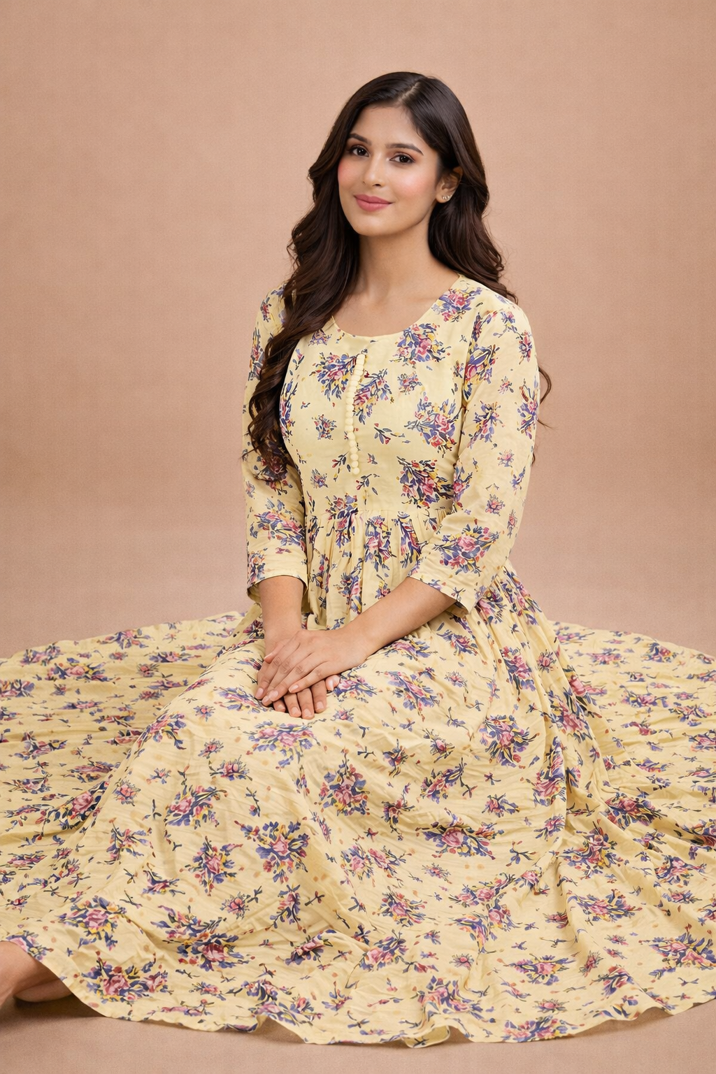 Sunshine Yellow Floral Georgette Gown
