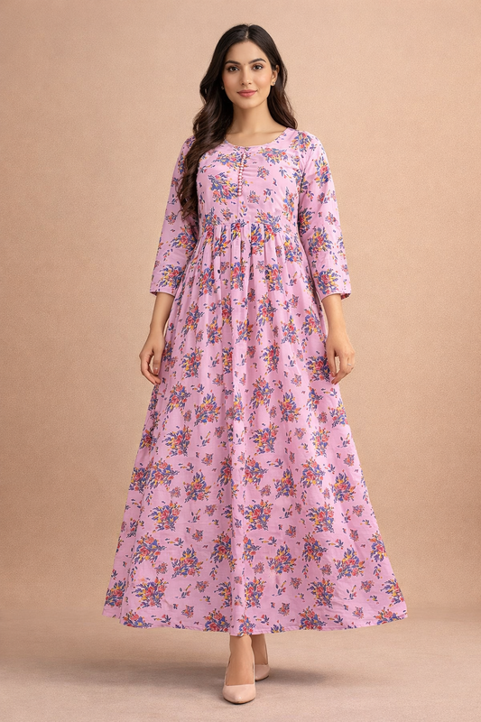 Blush Pink Floral Georgette Gown