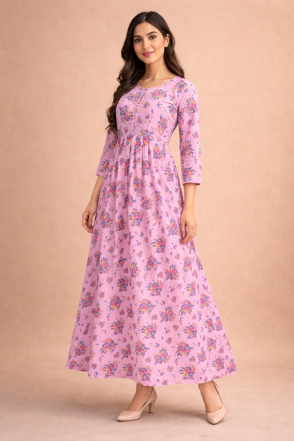 Blush Pink Floral Georgette Gown