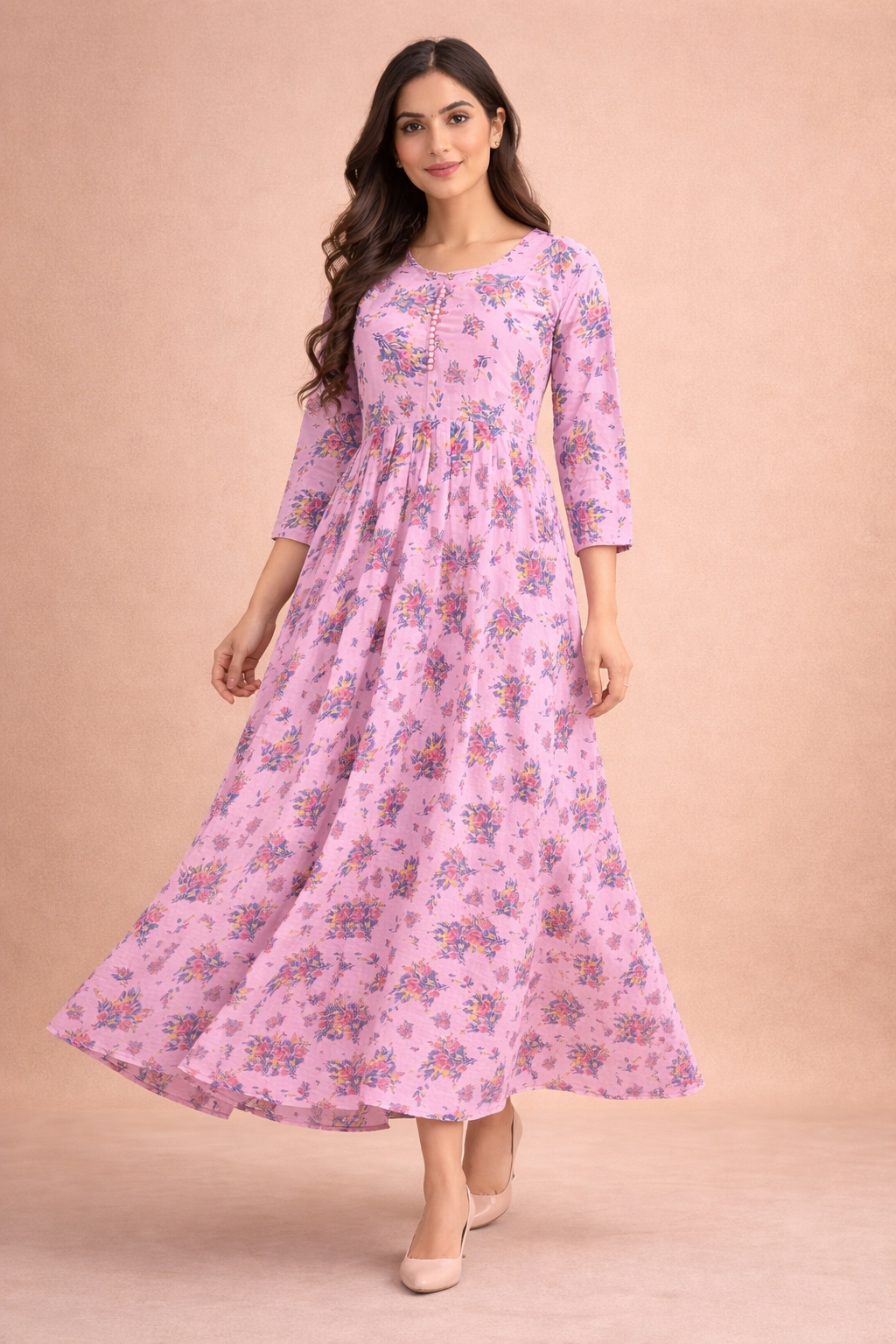 Blush Pink Floral Georgette Gown