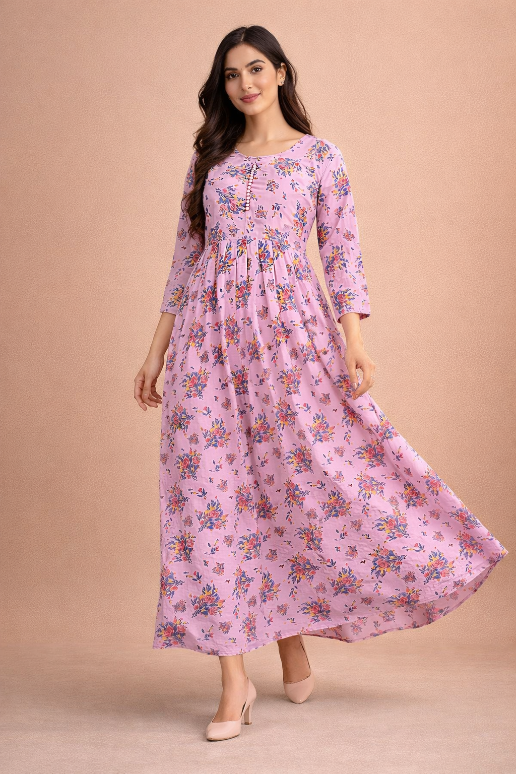 Blush Pink Floral Georgette Gown