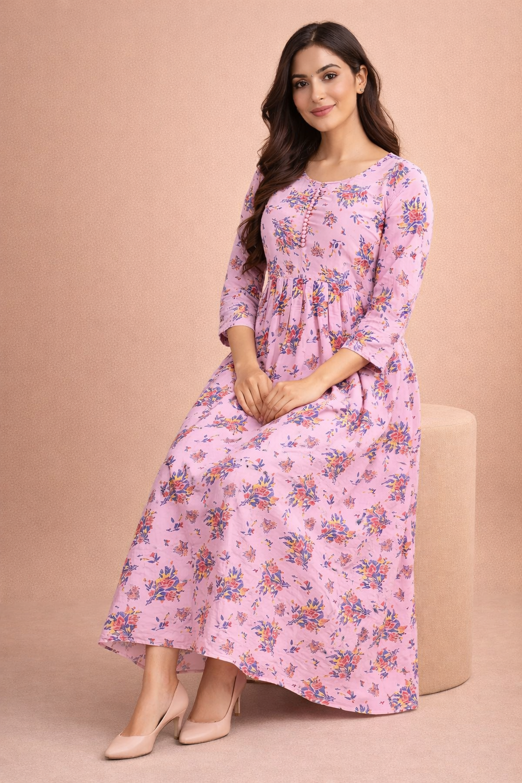Blush Pink Floral Georgette Gown