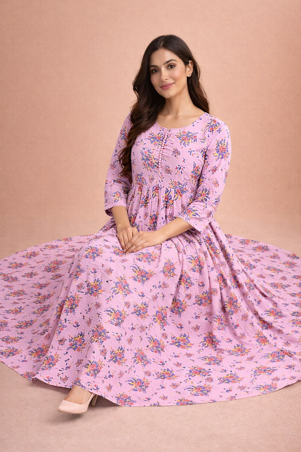 Blush Pink Floral Georgette Gown