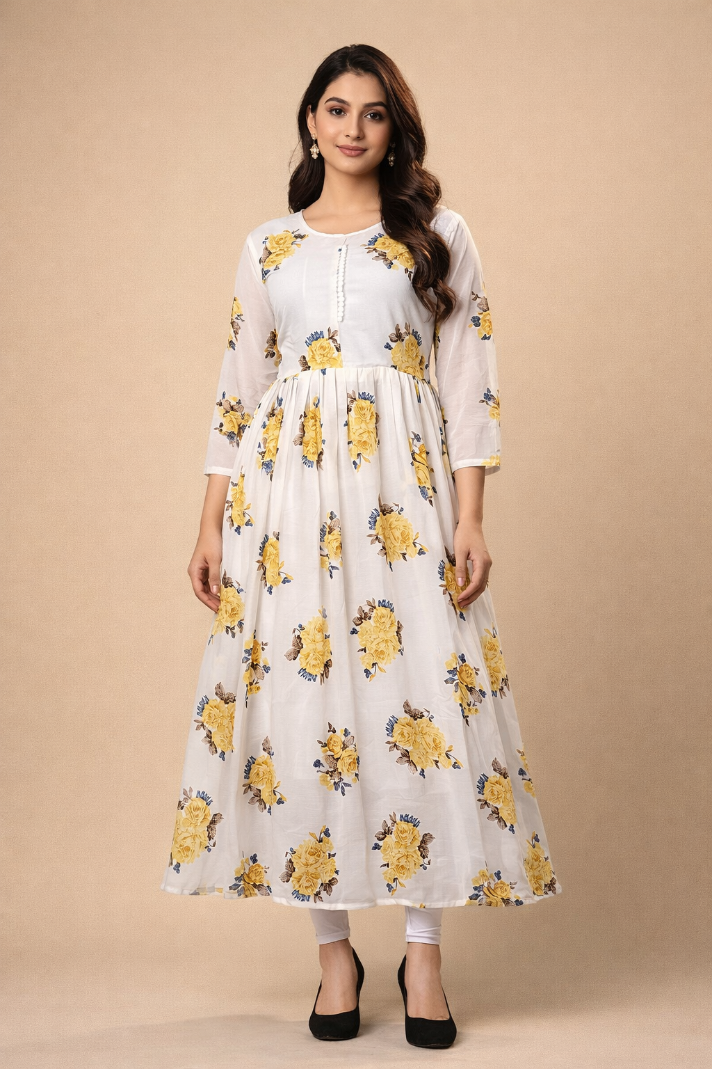Elegant White Floral Georgette Gown