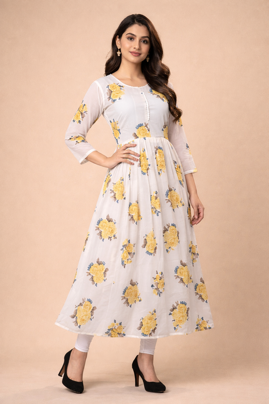 Elegant White Floral Georgette Gown