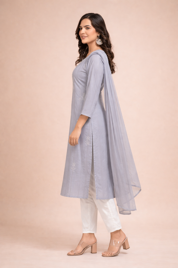 Mist Grey Refined Embroidery 3-Piece Set