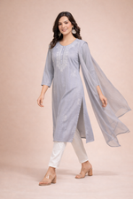 Load image into Gallery viewer, Mist Grey Refined Embroidery 3-Piece Set