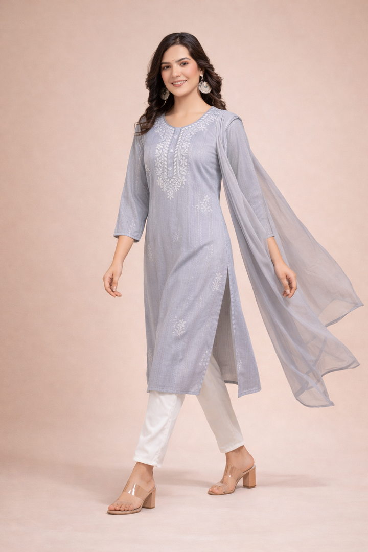 Mist Grey Refined Embroidery 3-Piece Set