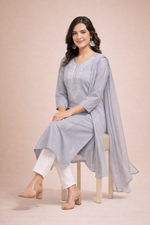 Load image into Gallery viewer, Mist Grey Refined Embroidery 3-Piece Set