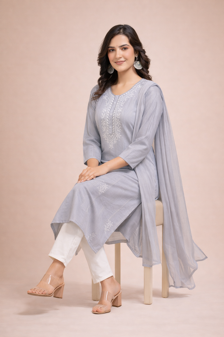 Mist Grey Refined Embroidery 3-Piece Set