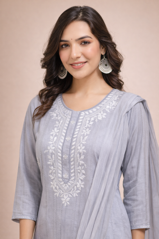 Mist Grey Refined Embroidery 3-Piece Set