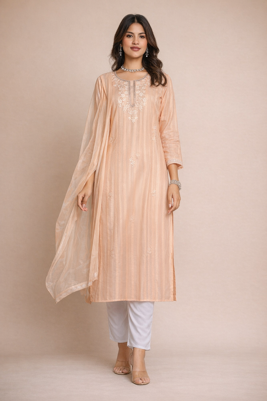 Peach Glow Embroidered 3-Piece Set