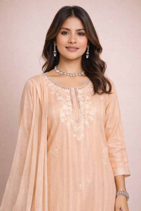 Peach Glow Embroidered 3-Piece Set