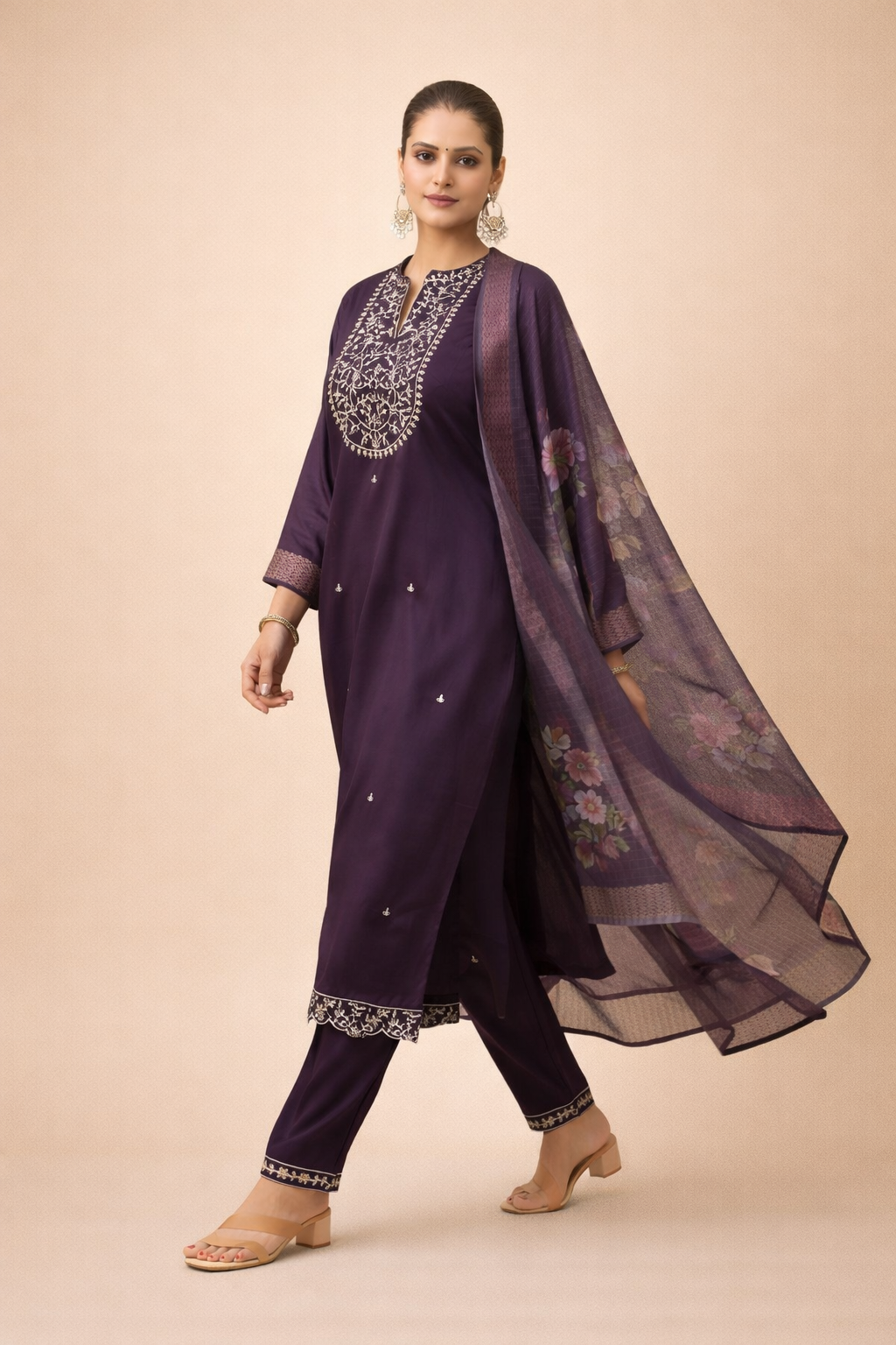 Plum Noir Elegant Embroidery 3-Piece Set