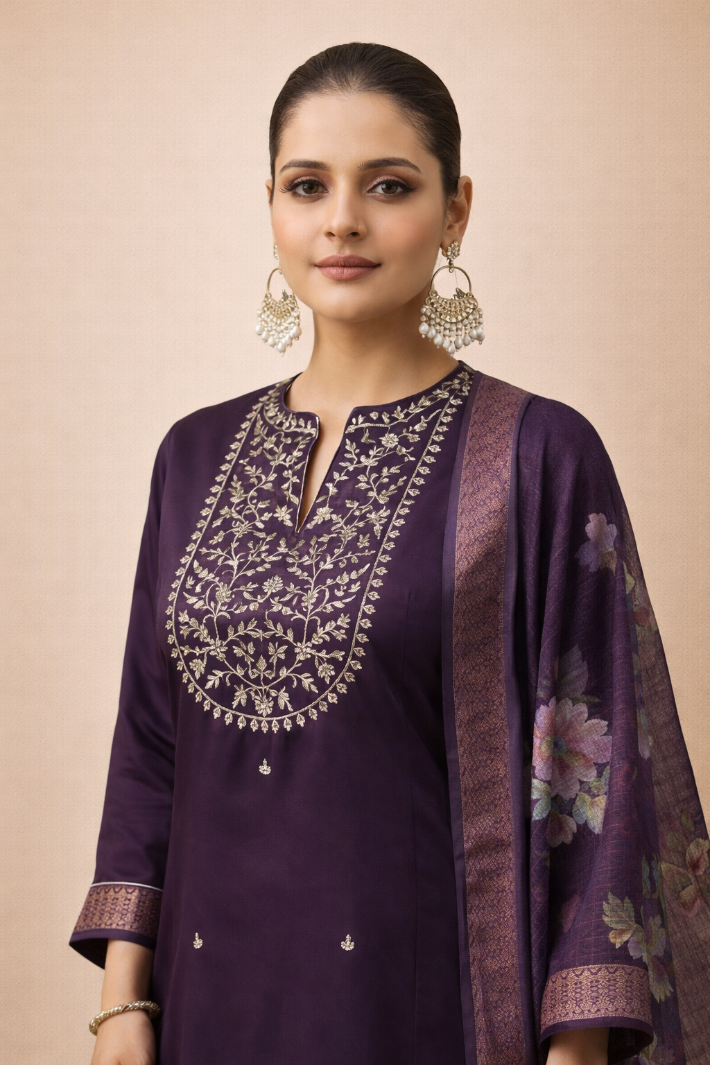 Plum Noir Elegant Embroidery 3-Piece Set