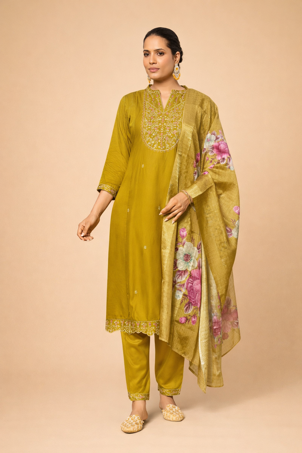 Olive Gold Classic Embroidered 3-Piece Set