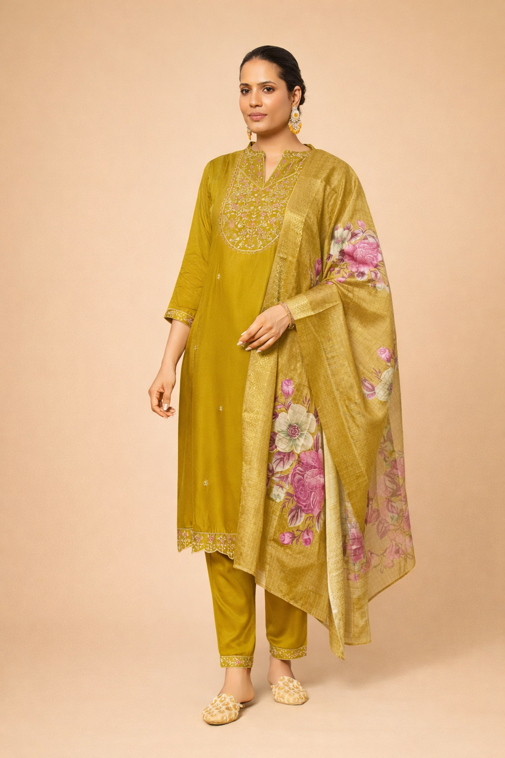 Olive Gold Classic Embroidered 3-Piece Set