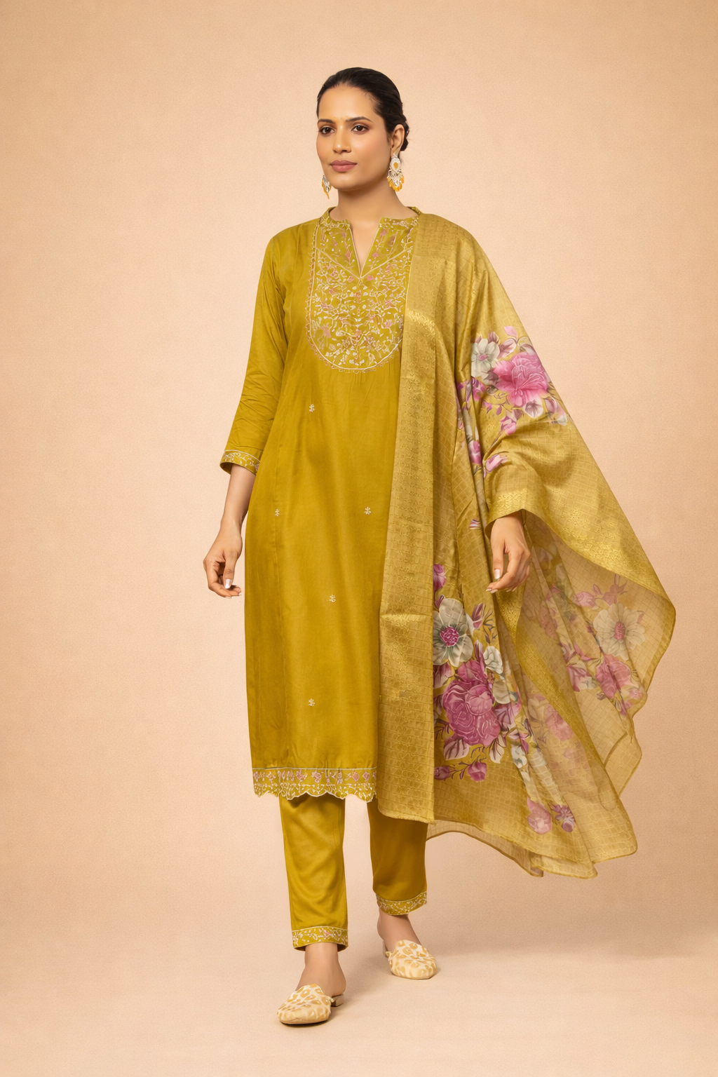 Olive Gold Classic Embroidered 3-Piece Set