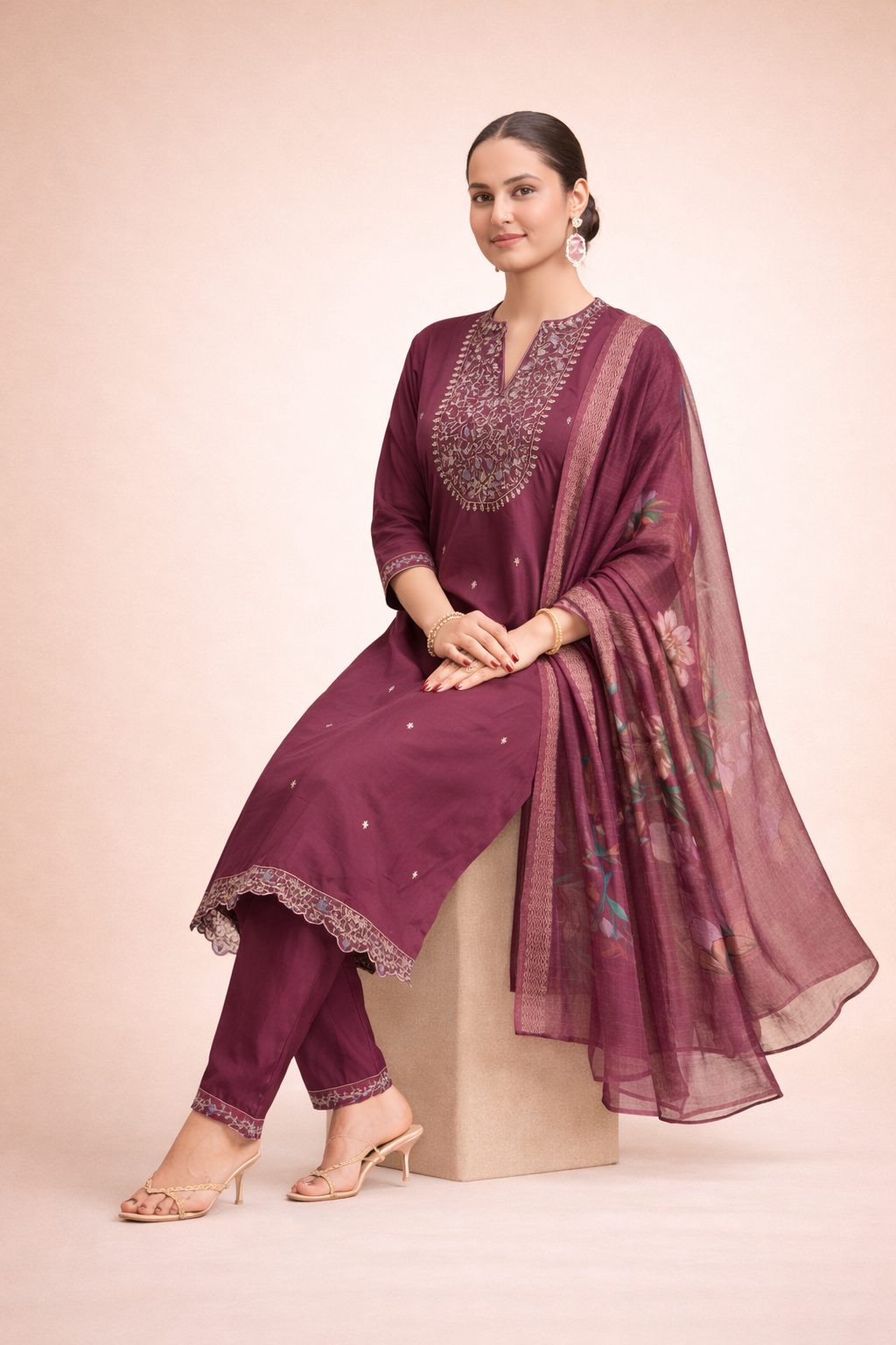 Wine Blossom Luxury 3-Piece Ensemble